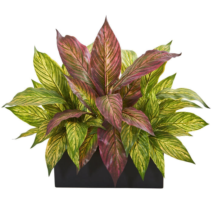 16” Musa Leaf Artificial Plant in Black Planter