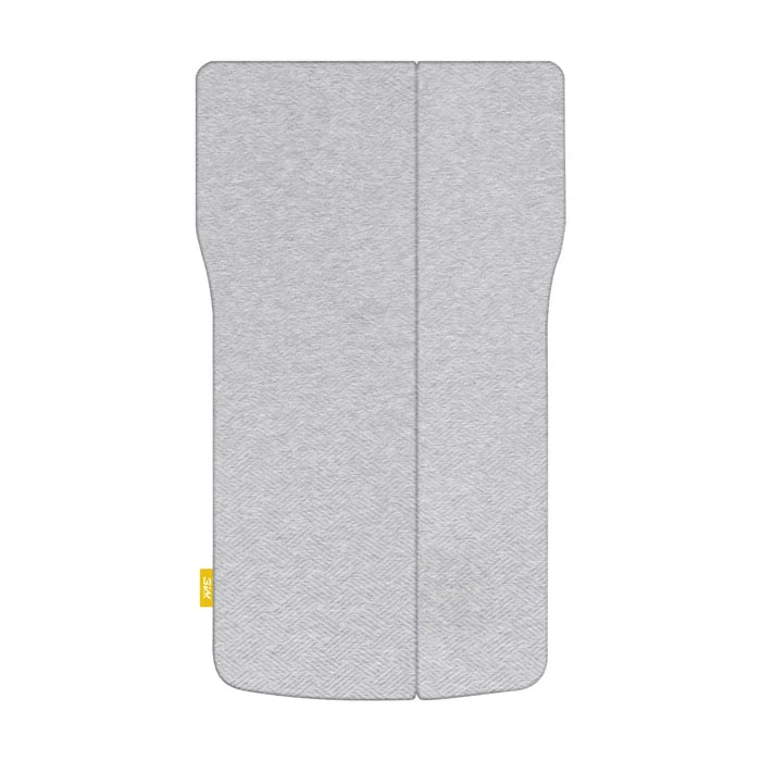 Top view of the 3W foldable gel memory foam car camping mattress in premium grey with a textured fabric surface, tailored for Tesla Model Y Juniper.