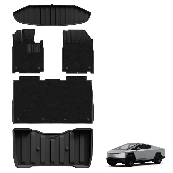 2026 / Tesla Cybertruck / 1st&2nd Row with Carpets + Frunk Mat + Under Bed Storage Mat