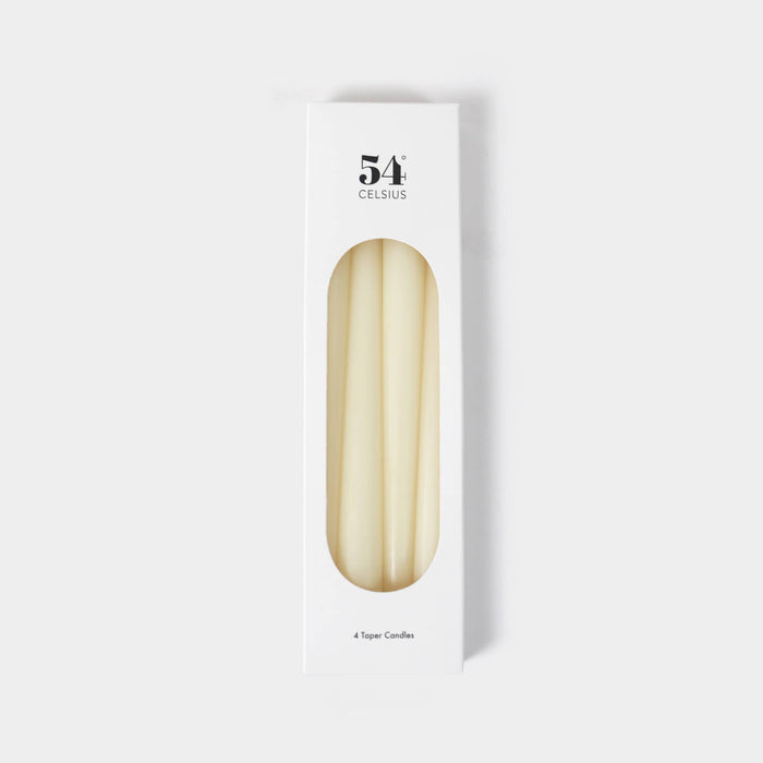 54 Celsius - Taper Candles (4 Pack) - 10" Tall, 8 Hr Burn, Cream