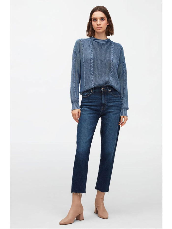 7 For All Mankind Malia Straight Jeans with Raw Hem Dark Blue