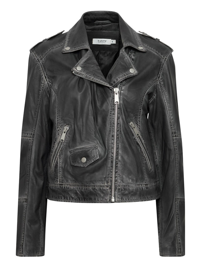 B Young ByDenno Leather Biker Jacket Grey