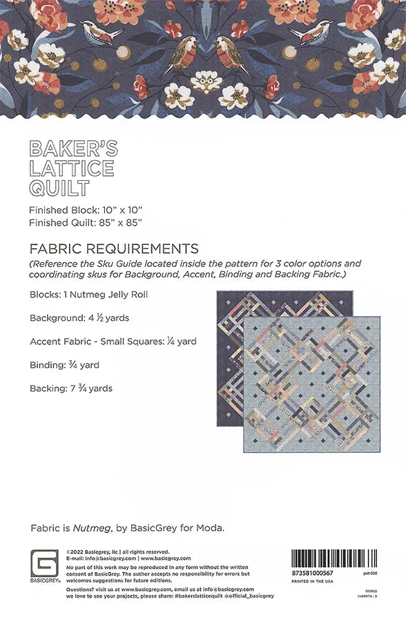 Baker's Lattice Quilt Pattern - Basic Grey