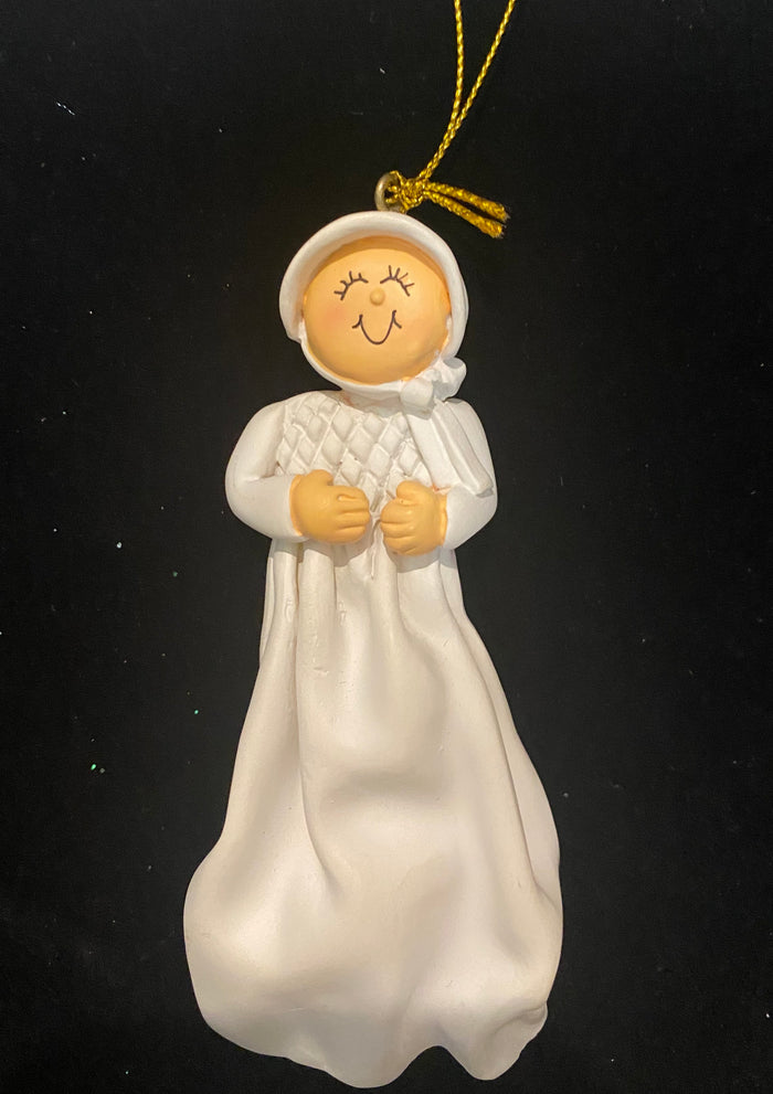 Baptism, Christening Personalized Ornament, Baby Girl, Light Skin