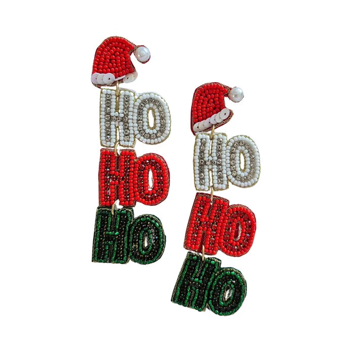 Beaded Christmas Ho Ho Ho Earrings
