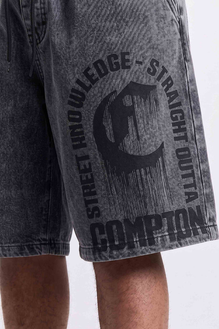 Bermuda Jeans Compton Elástico Chanfro Marmorizada