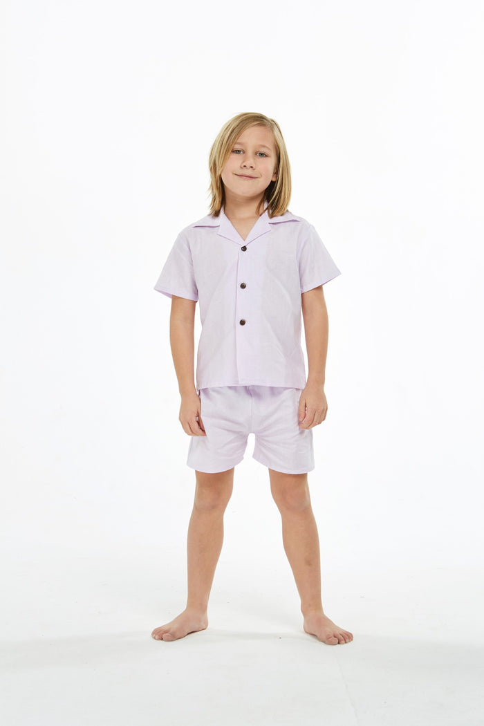 Boy Aloha Linen Cotton Shirt Cabana Set in Abalone Shell