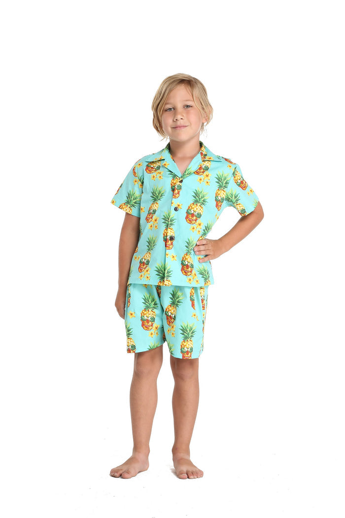 Boy Aloha Shirt Cabana Set in Pineapple Skull
