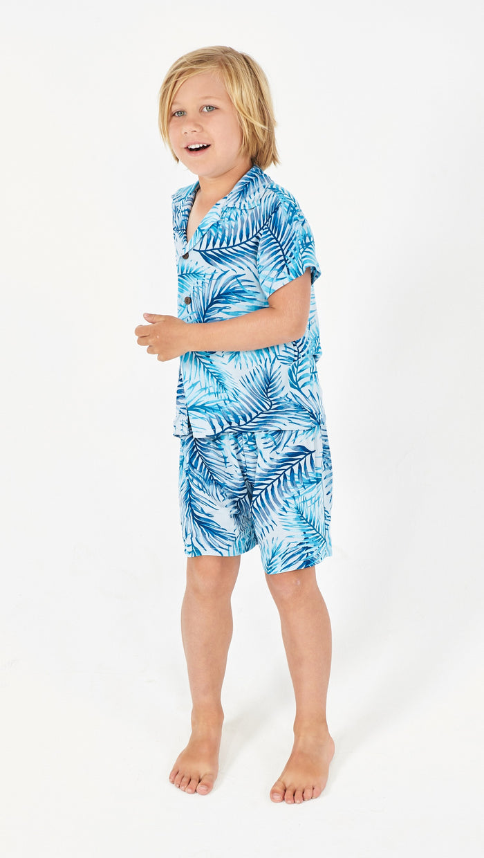 Boy Aloha Shirt Cabana Set in Simply Blue Leaf