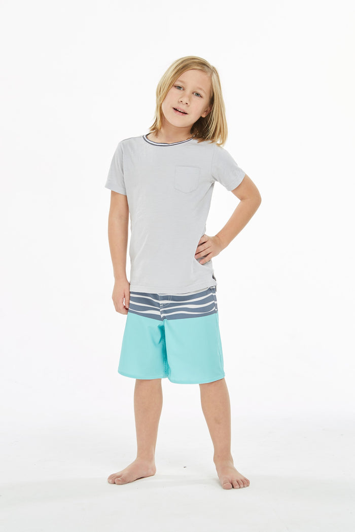Boy Hawaiian Board Shorts in Honu Turtle Wave Turquoise