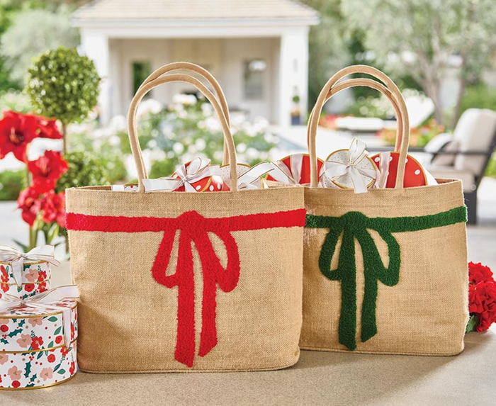 Burlap Tote with Bow - 2 Colors
