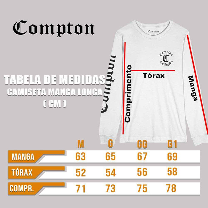 Camiseta Compton Manga longa Logo Branca
