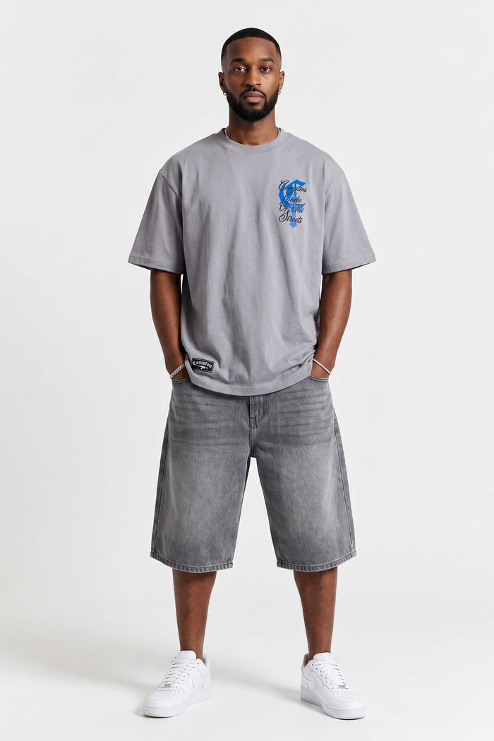 Camiseta Compton Oversized Code Of The Streets - Cinza