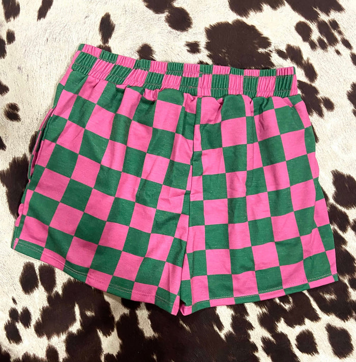 Check Mate Babe Pull On Shorts *Pink/Green - Deer Creek Mercantile