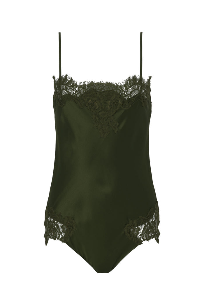 Coco Lace Silk Bodysuit - Duffle Green