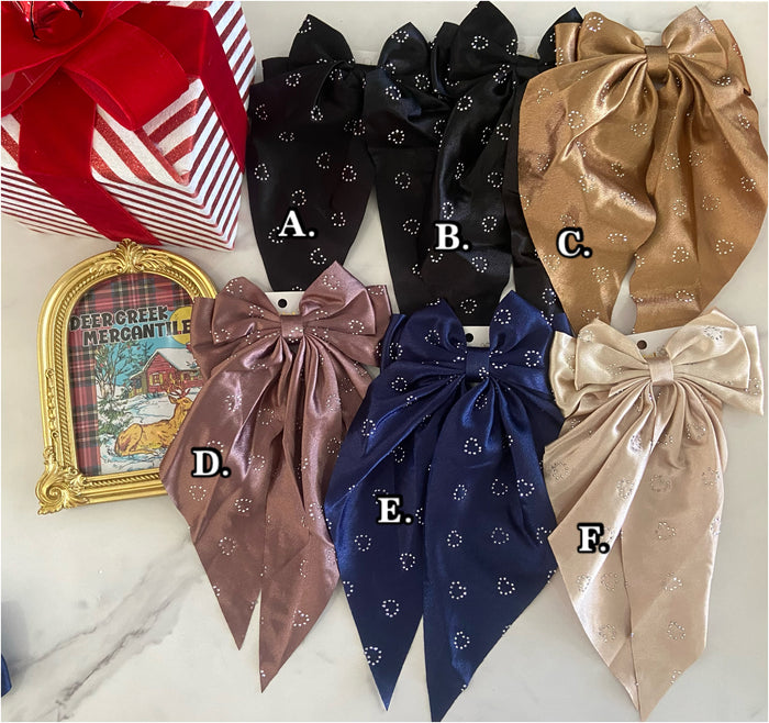 DEAL #14 Satin With Studs Long Tail Bow Hair Clip - Deer Creek Mercantile