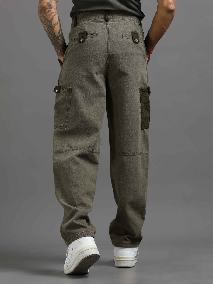 Olive Cargo Pants for Men detail view - Ecru Pleated Cargo Pant by Italian Colony