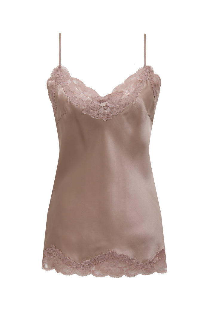 Floral Lace Silk Cami - Soft Cameo