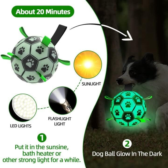 Glow in The Dark Dog Toys Soccer Ball with Straps Toys Pet Clever