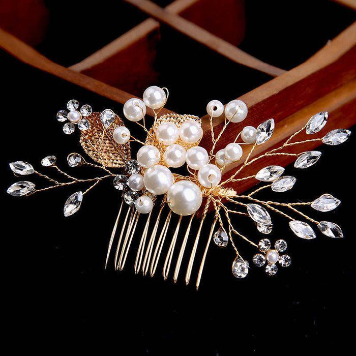 Gold leaf updo hair comb ornaments handmade rhinestone headdress bridal accessories 698964279630 - COCOMELODY