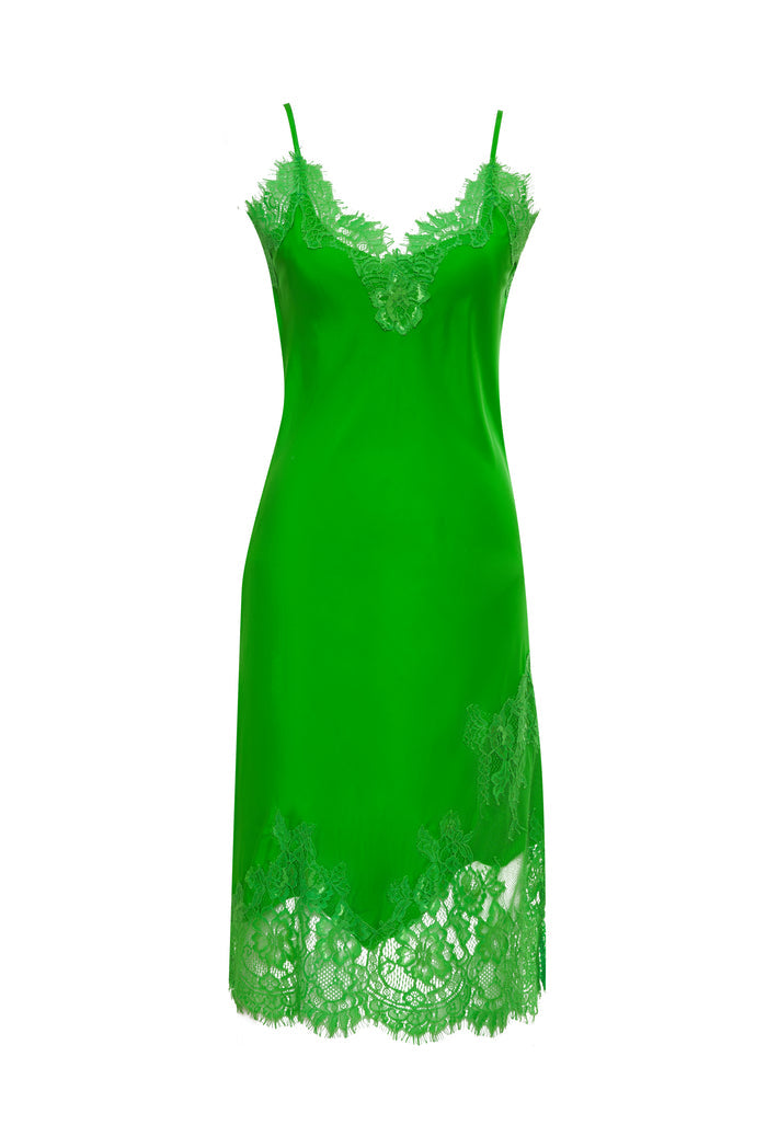 Grace Lace Silk Dress - Apple Green