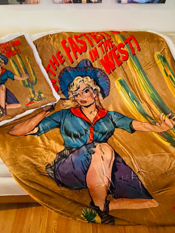 Gunslinger Cowgirl Western Throw Blanket - Deer Creek Mercantile