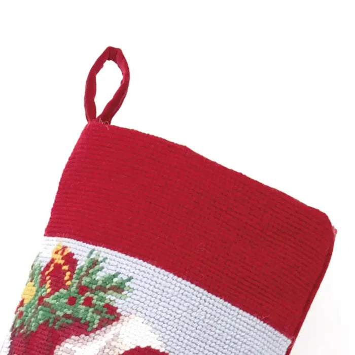 Holly Gathering Santa Needlepoint Stocking