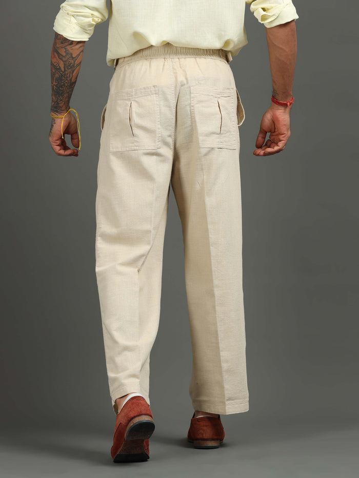Beige Linen Trousers for Men detail view - Huntington Relaxed Trouser by Italian Colony