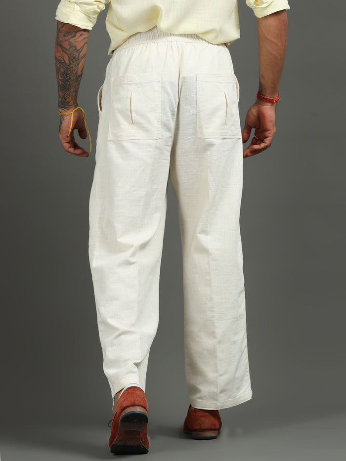Cream Linen Trousers for Men detail view - Huntington Relaxed Trouser by Italian Colony