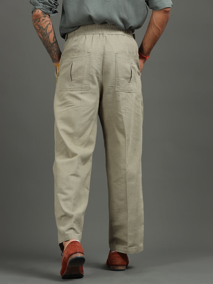 Pistachio Linen Trousers for Men detail view - Huntington Relaxed Trouser by Italian Colony