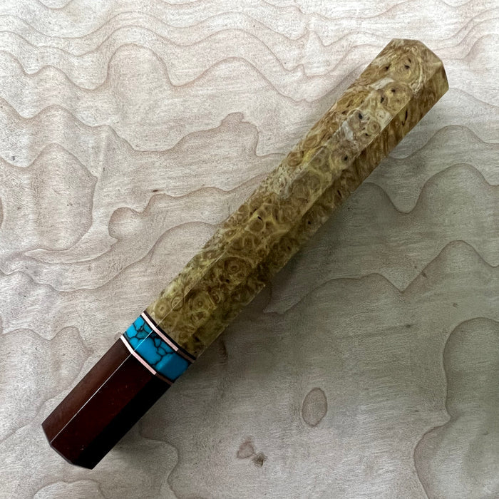 Custom Japanese Knife handle (wa handle) for 240mm - Dyed Amboyna burl and turquoise
