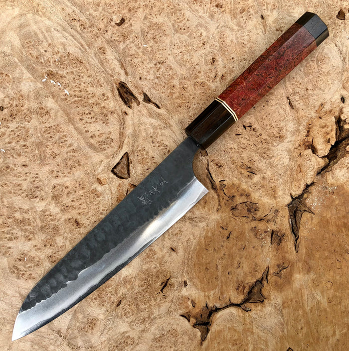 Custom Anryu AS hammered Gyuto 180mm - black ash burl and Macassar ebony