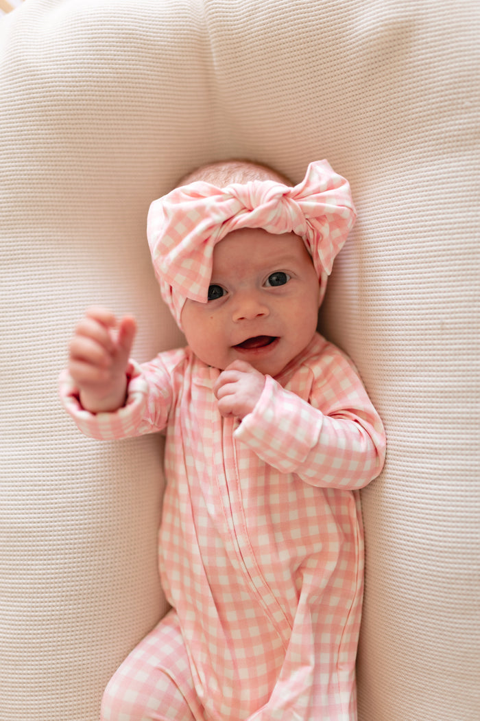 Infant Knot Head Bow in Pink Gingham