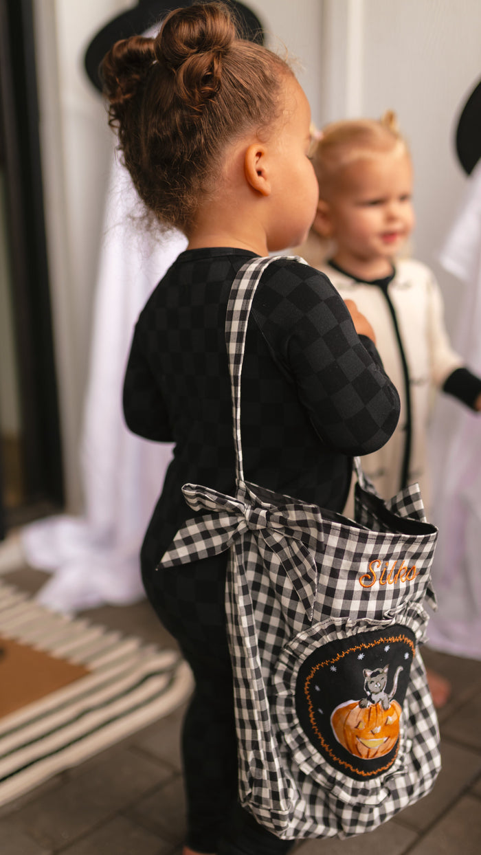 Infant Romper in Grey + Black Checkered