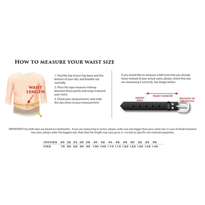 Julio Venice Belt II waist measurement guide