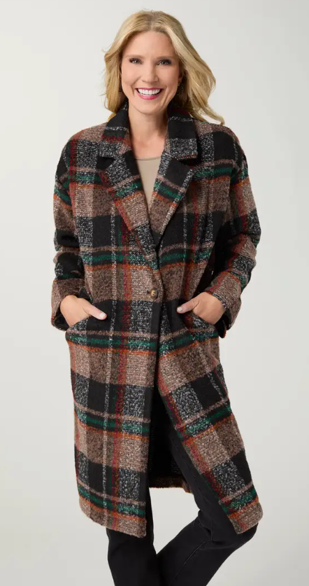 Kiley Plaid Single Button Coat