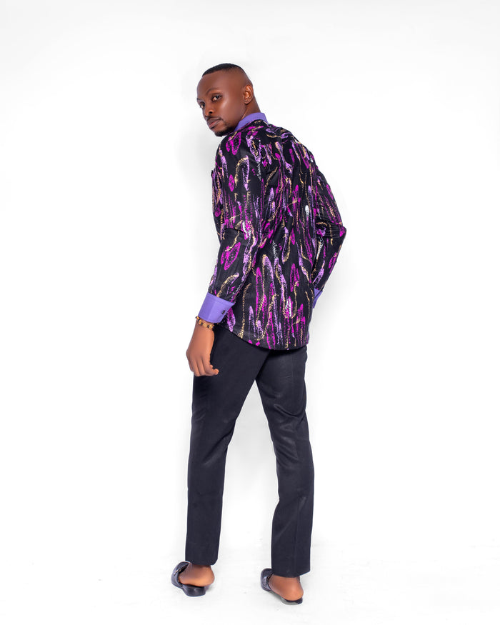 Leke Men's African Shirt (in Purple Patterned Ankara African Print)