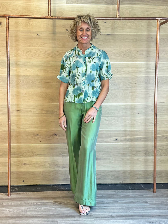 Luisa Cerano Floral Blouse Blue & Green