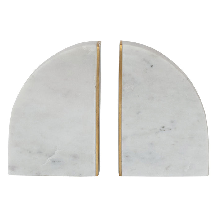 Marble Bookends with Brass Inlay, Gold Finish & White, Set of 2