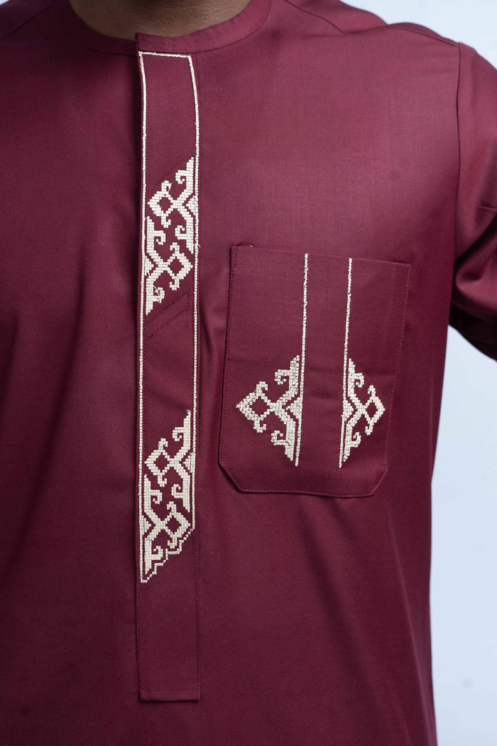 Mekus Men's Dashiki Co-Ord Set (Maroon color)