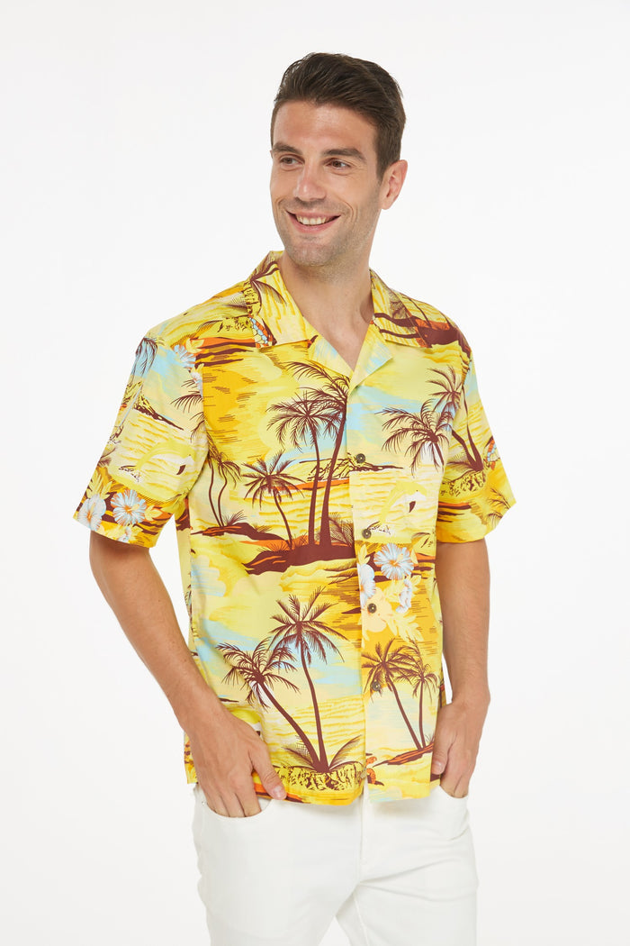 Men's Hawaiian Aloha Shirt in Dolphin Sunset Yellow