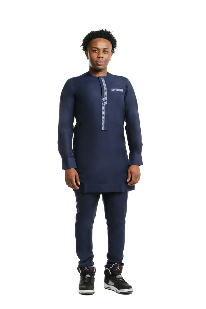 Musa Men's Dashiki Co-ord Set in Navy Blue, Long sleeve