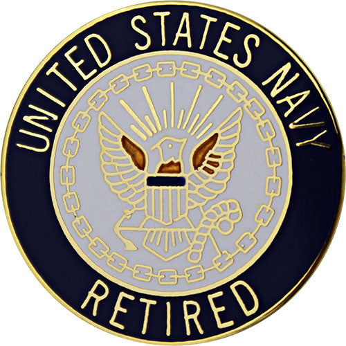 Navy Retired with Crest 7/8" Lapel Pin Pins