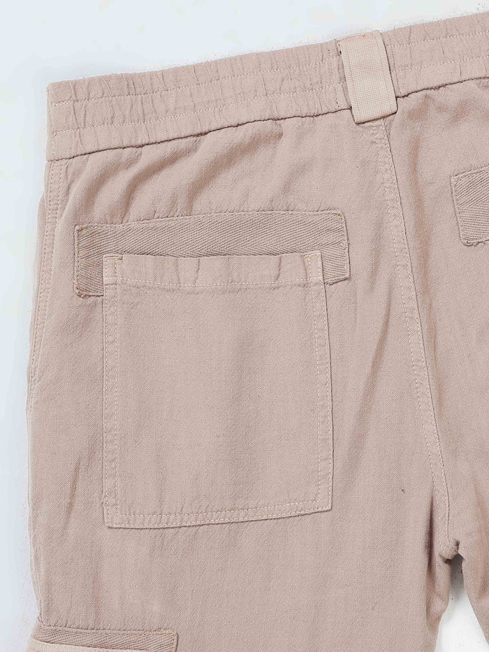 Beige Linen Cargo Pants for Men detail view - Nomade Utility Linen Cargo by Italian Colony