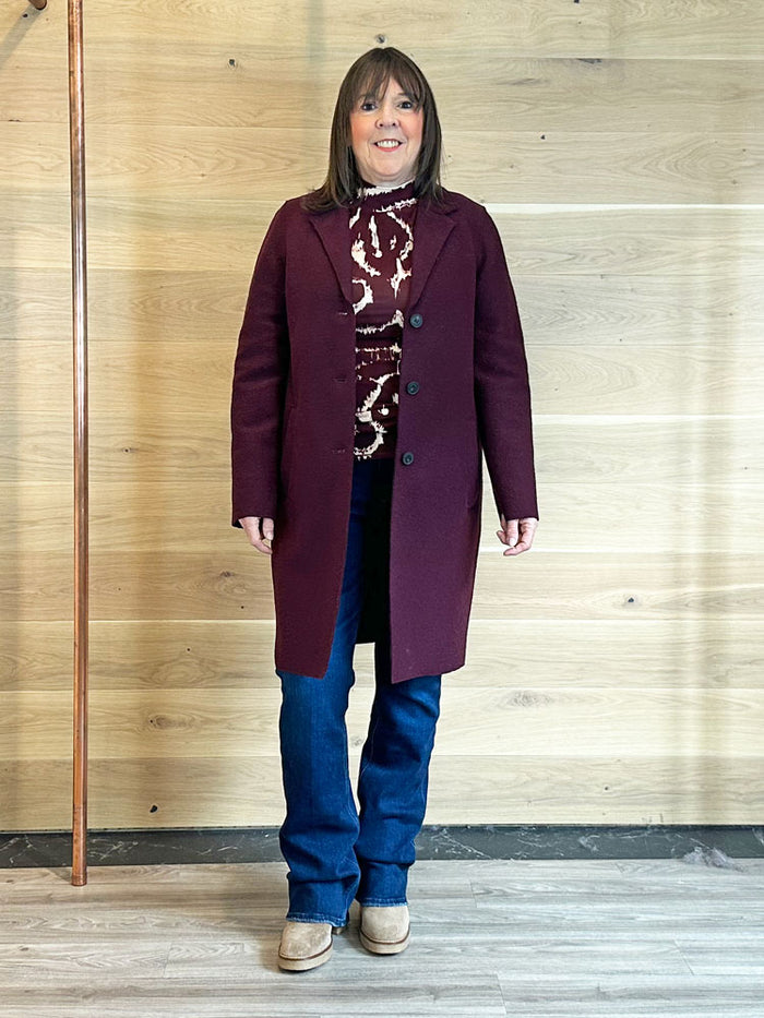 Oui Boiled Wool Coat Bramble Berry