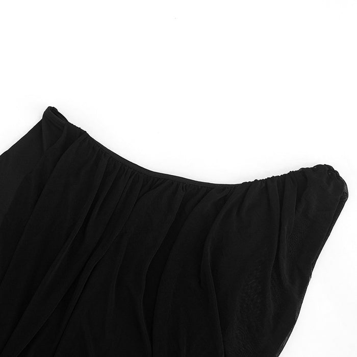 Pamela One Shoulder Mesh Top - Black