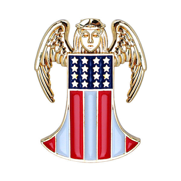 Patriotic Angel with American Flag 1" Lapel Pin Pins
