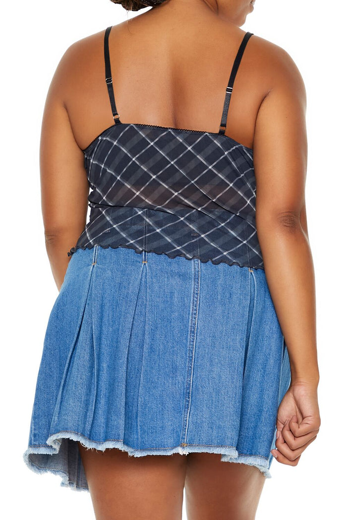 Plus Size Plaid Rosette Sheer Cami