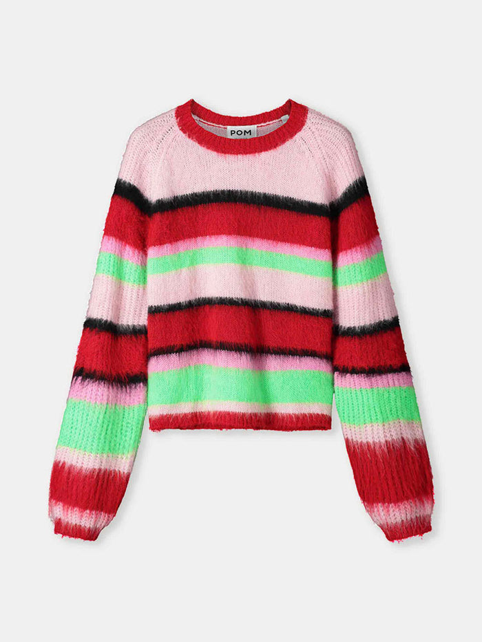 Pom Brushed Stripes Jumper Red & Green