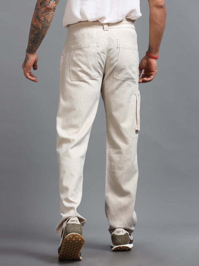 Cream Linen Cargo Pants for Men detail view - Portofino Linen Pant by Italian Colony